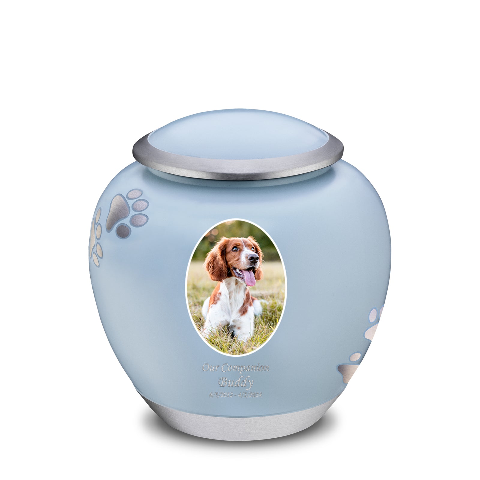 Shadow Large Portrait Pawprint Pet Urn Blue & Bru Pewter