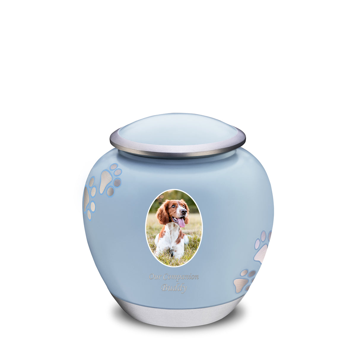 Shadow Medium Portrait Pawprint Pet Urn Blue &amp; Bru Pewter