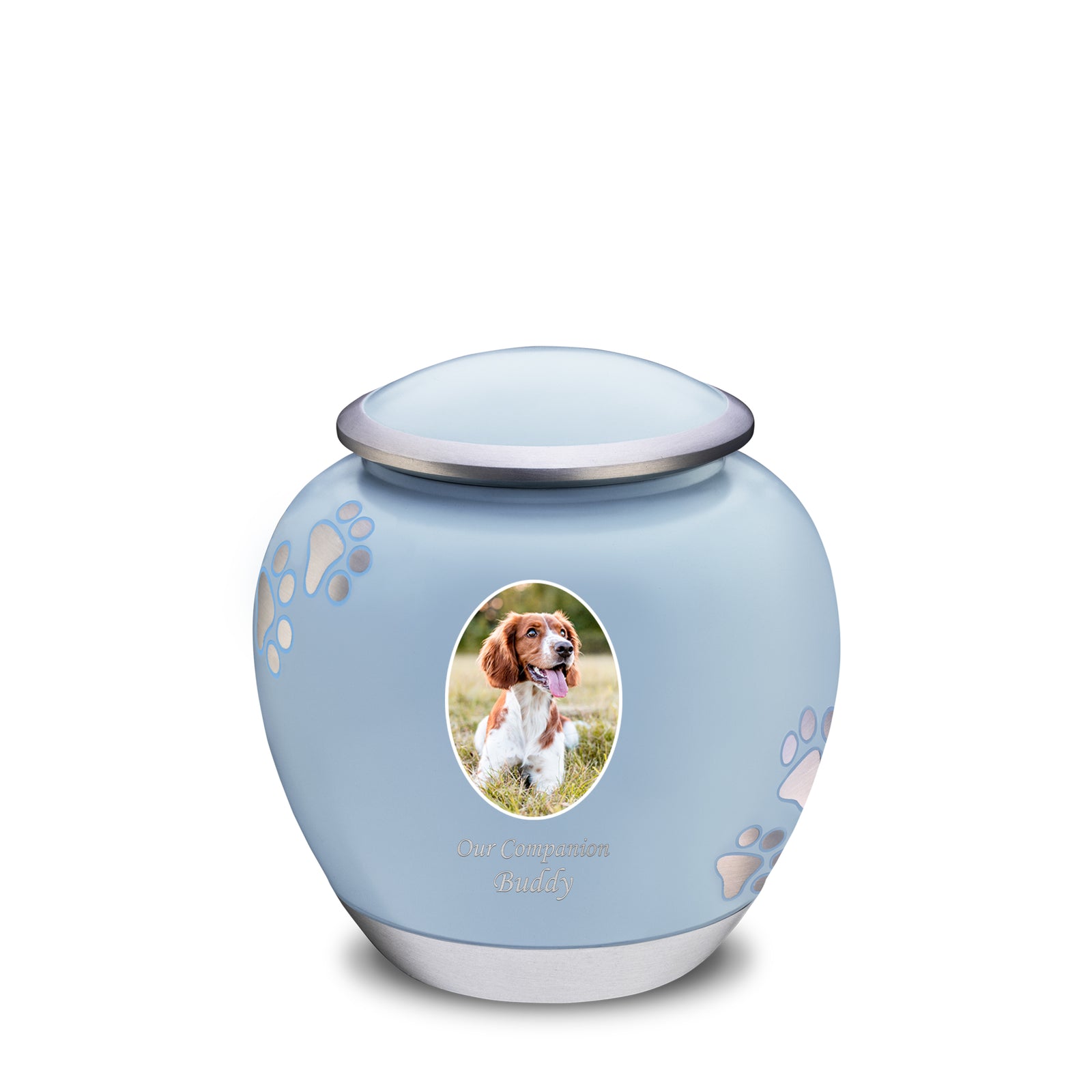 Shadow Medium Portrait Pawprint Pet Urn Blue & Bru Pewter