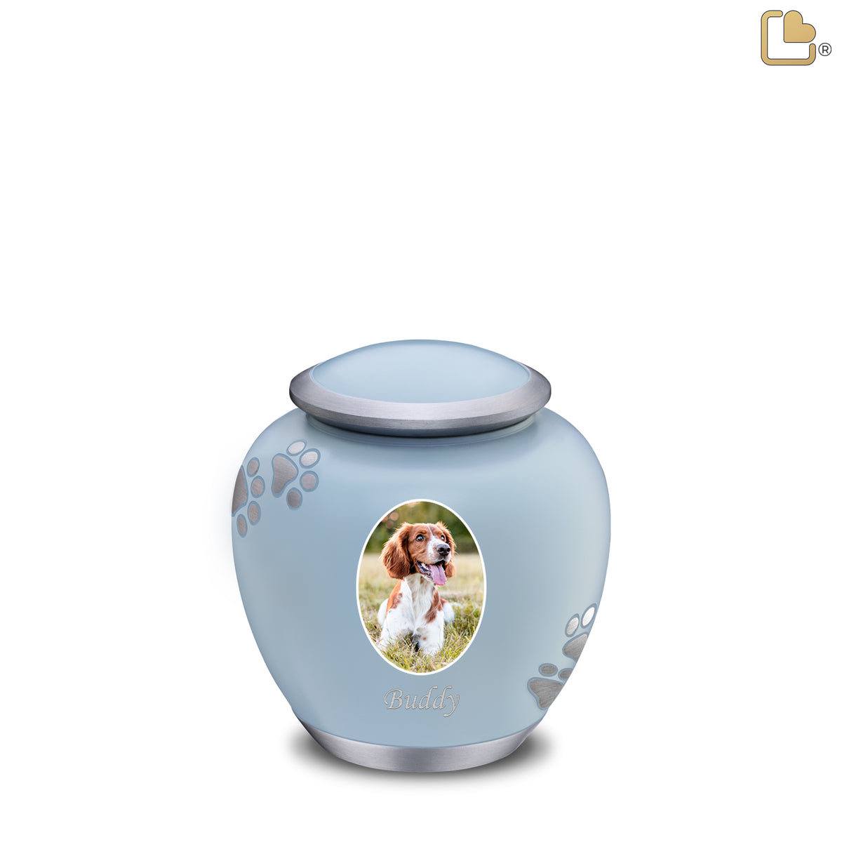 Shadow Small Portrait Pawprint Pet Urn Blue & Bru Pewter