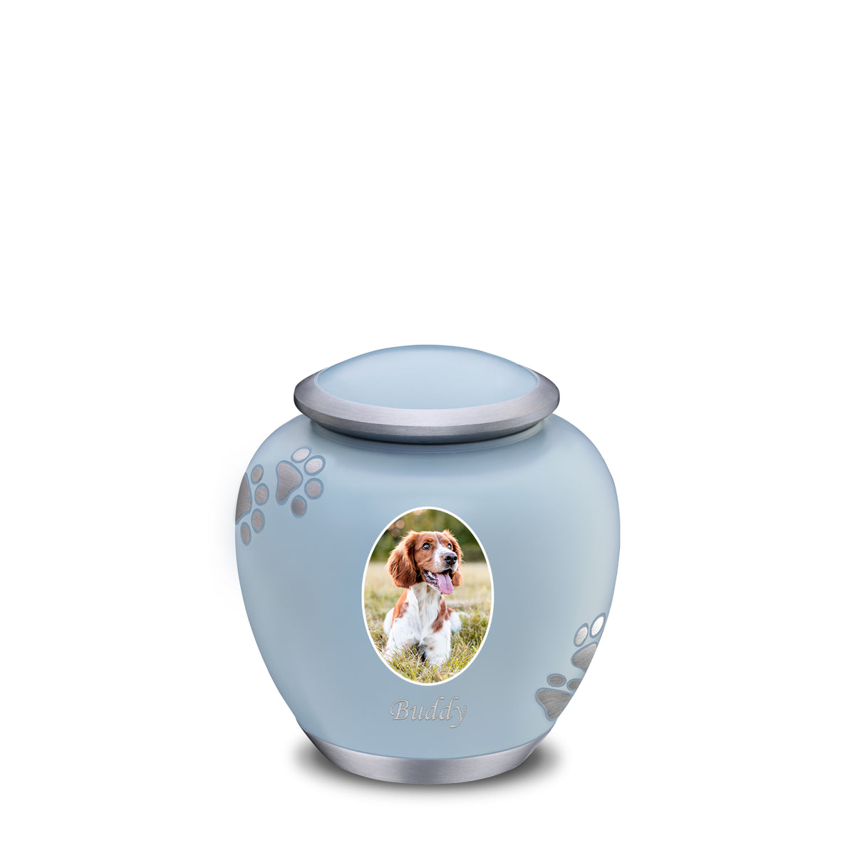 Shadow Small Portrait Pawprint Pet Urn Blue &amp; Bru Pewter