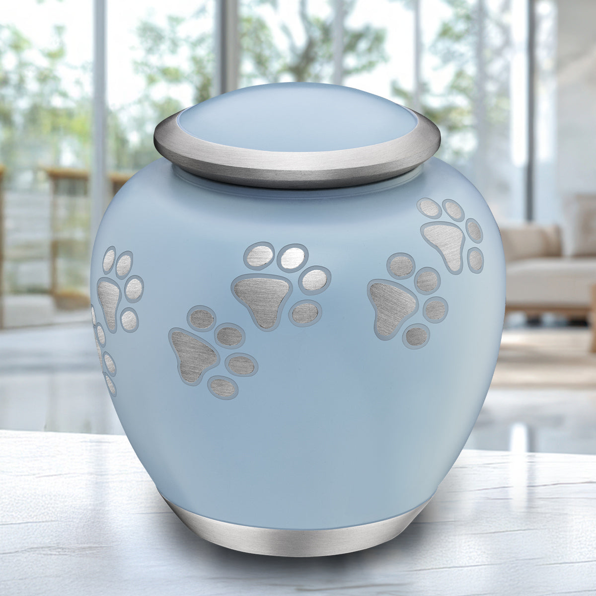 Shadow Small Pawprint Pet Urn Blue & Bru Pewter