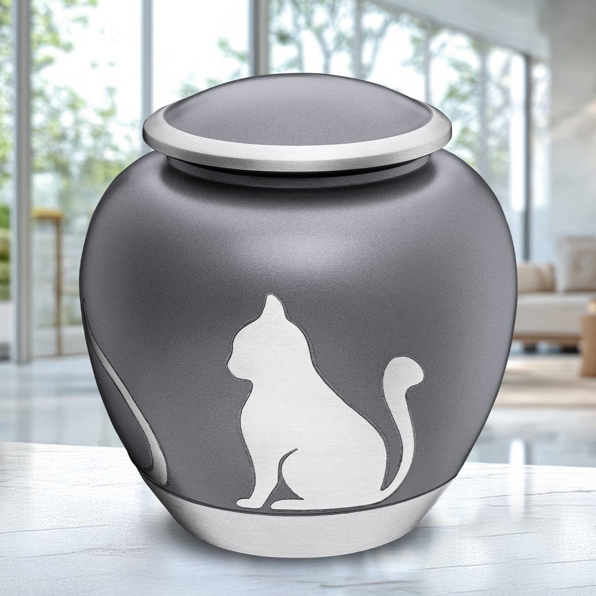 Shadow Medium Cat Pet Urn French Grey & Bru Pewter