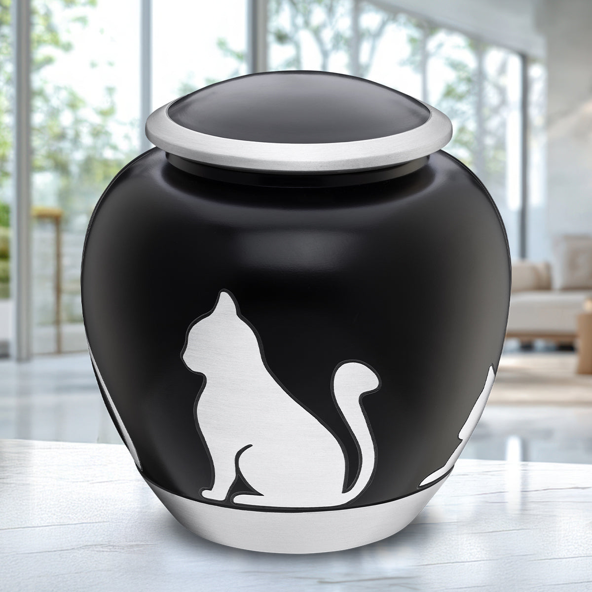 Shadow Medium Cat Pet Urn Black & Bru Pewter