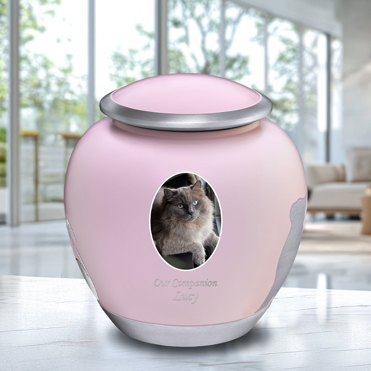 Shadow Medium Portrait Cat Pet Urn Pink & Bru Pewter