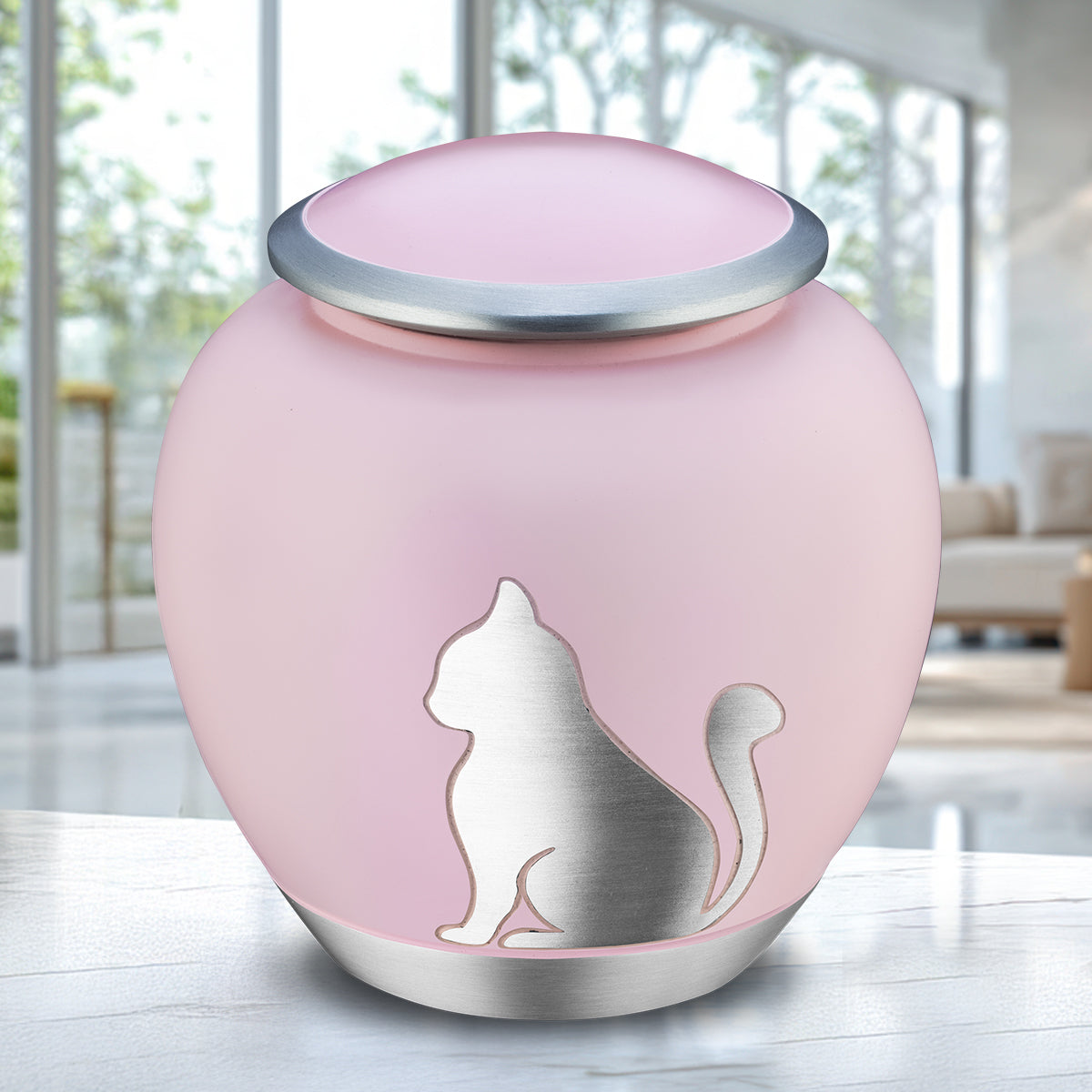 Shadow Medium Cat Pet Urn Pink & Bru Pewter