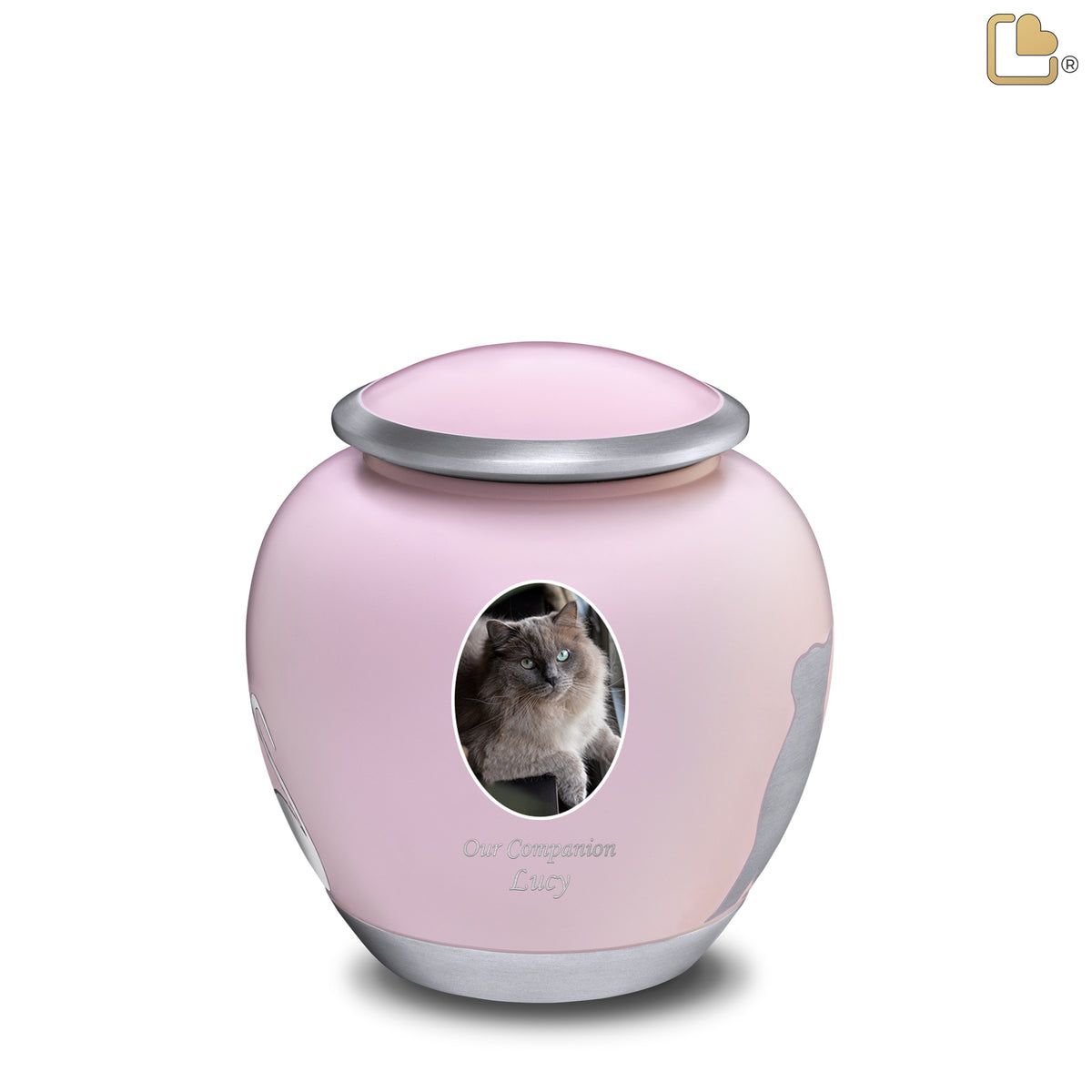 Shadow Medium Portrait Cat Pet Urn Pink & Bru Pewter