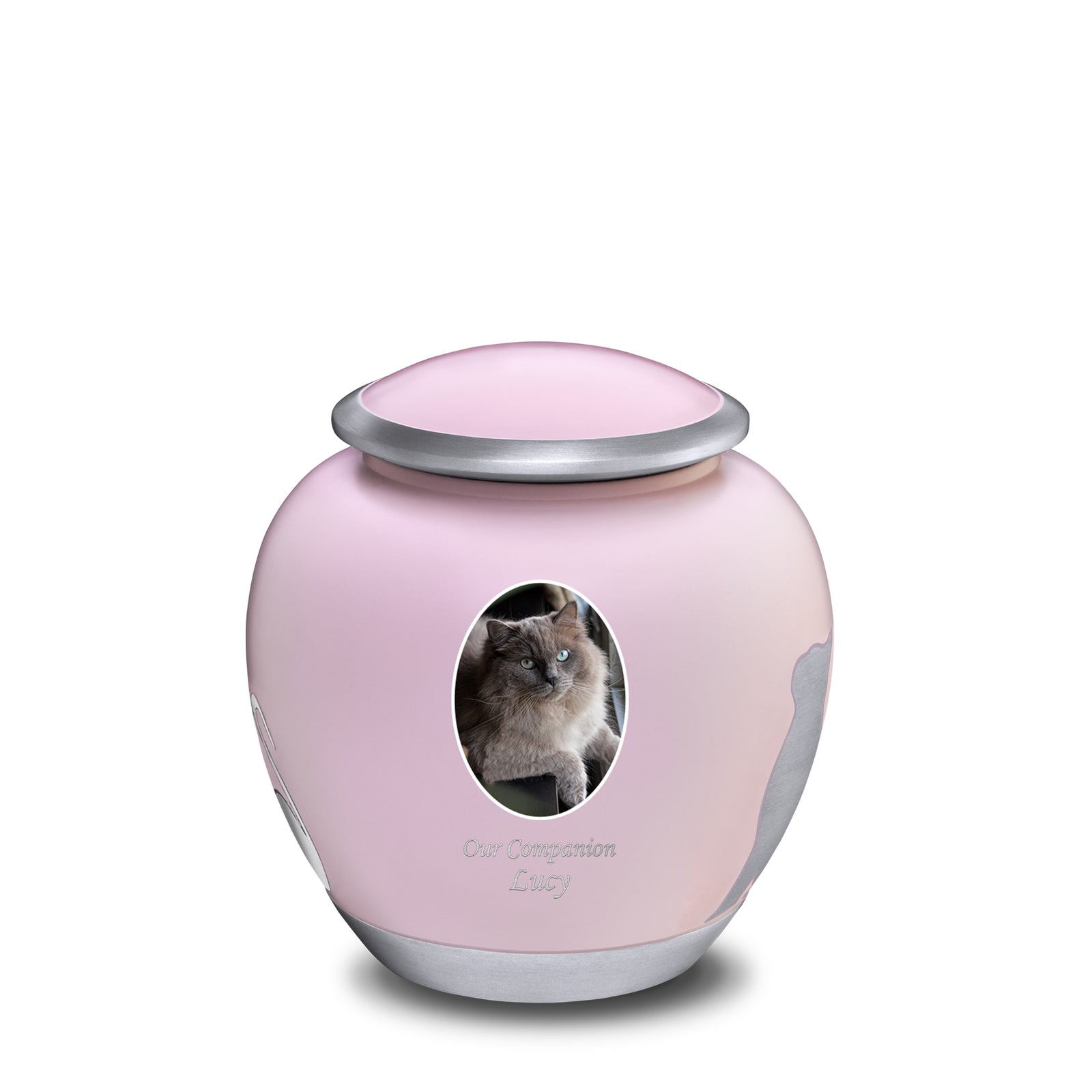 Shadow Medium Portrait Cat Pet Urn Pink & Bru Pewter