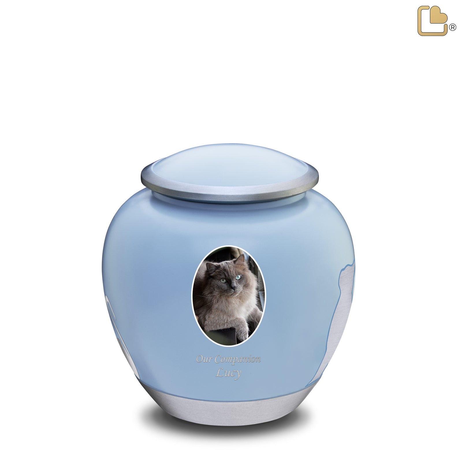 Shadow Medium Portrait Cat Pet Urn Blue & Bru Pewter