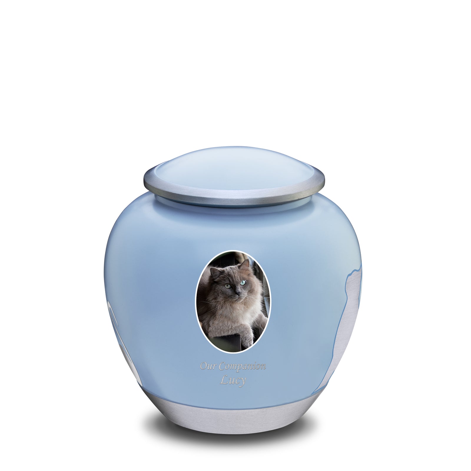 Shadow Medium Portrait Cat Pet Urn Blue & Bru Pewter