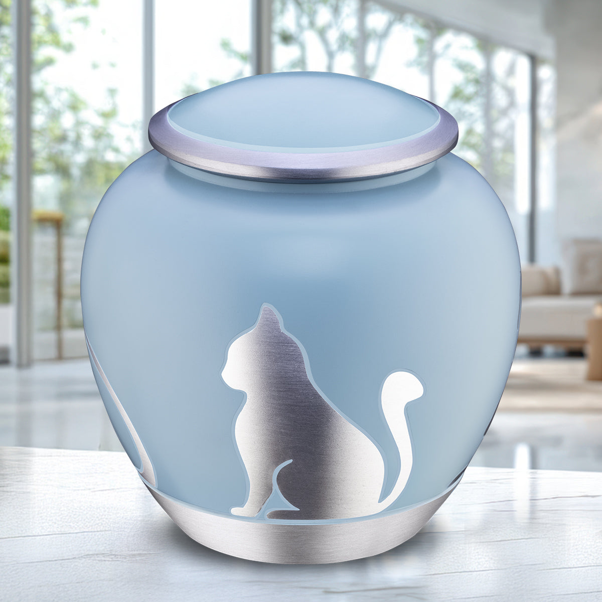 Shadow Medium Cat Pet Urn Blue & Bru Pewter
