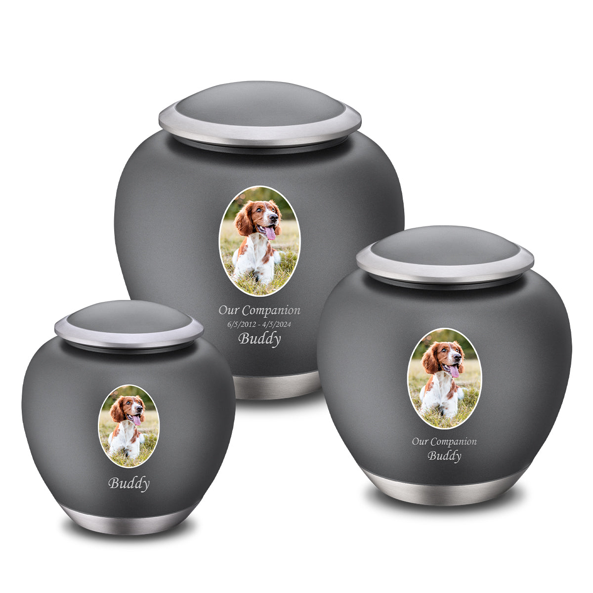 Shadow Medium Pet Portrait Urn French Grey & Bru Pewter