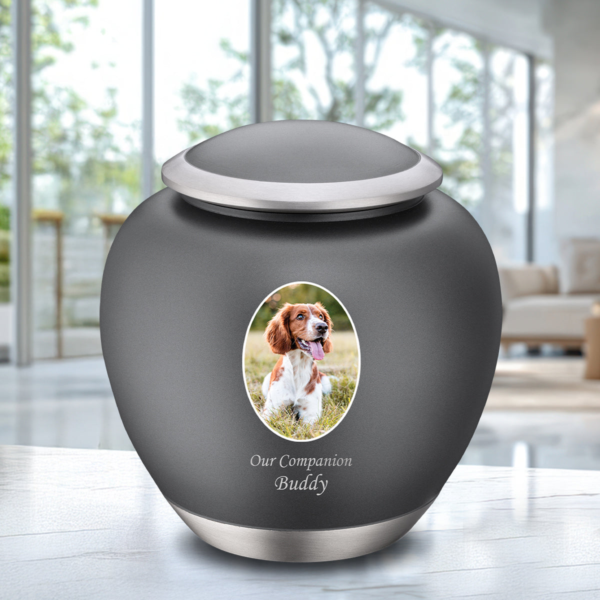 Shadow Medium Pet Portrait Urn French Grey & Bru Pewter