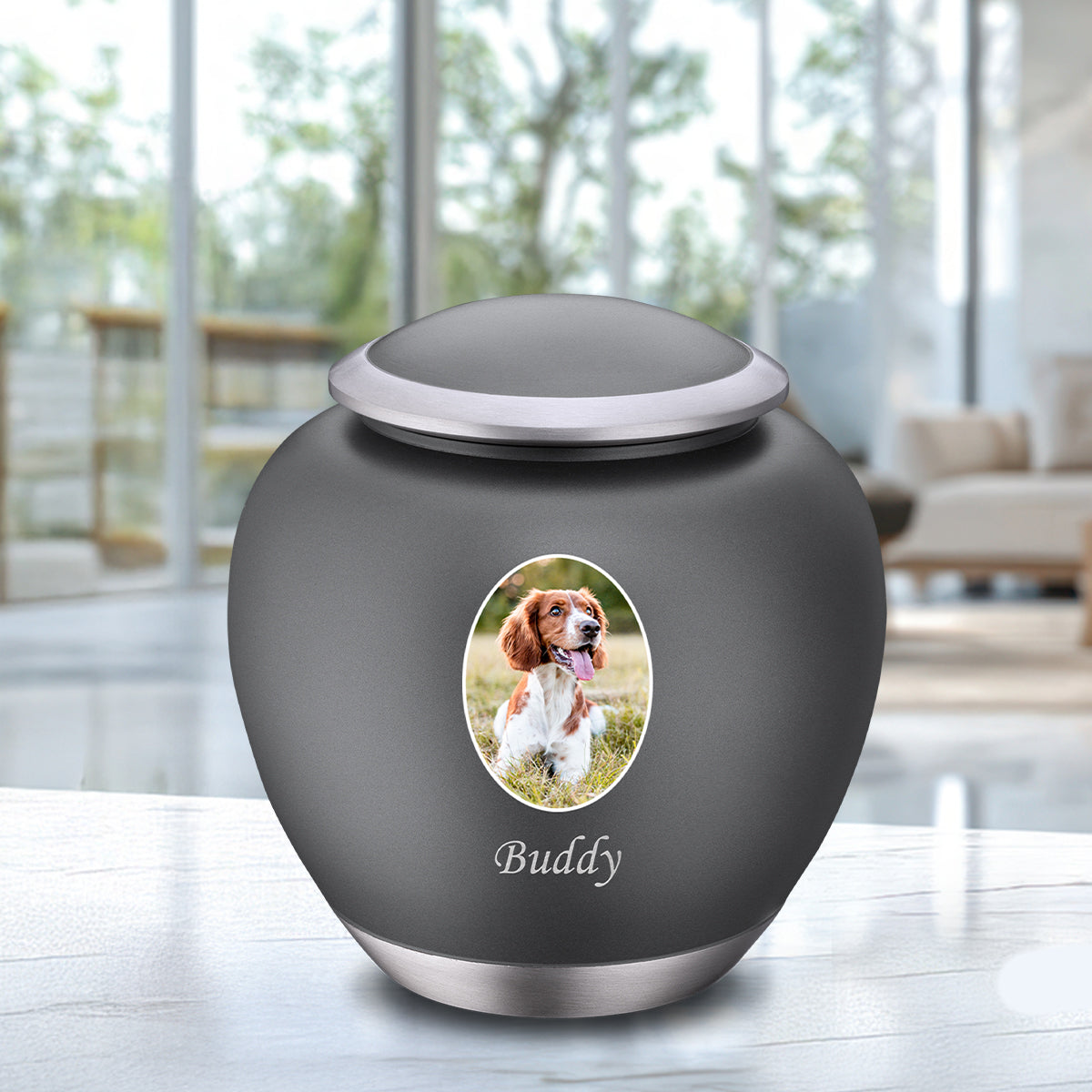 Shadow Small Pet Portrait Urn French Grey & Bru Pewter