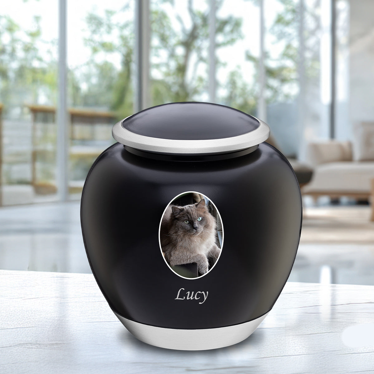 Shadow Small Pet Portrait Urn Black & Bru Pewter