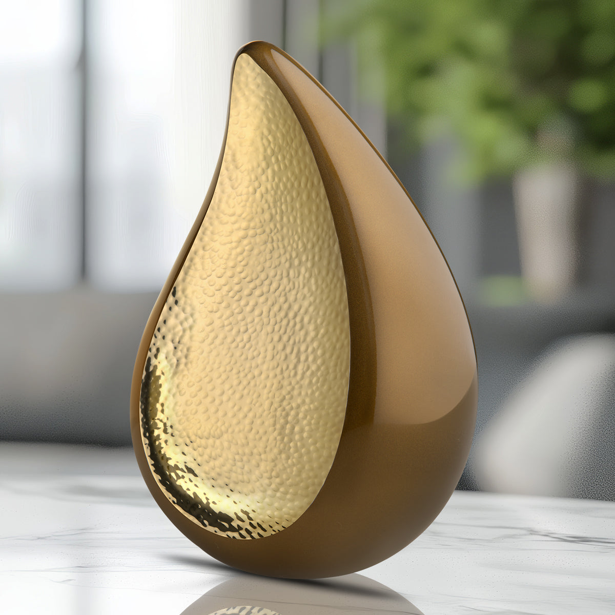 Medium TearDrop Hammered Gold Bronze Cremation Urn