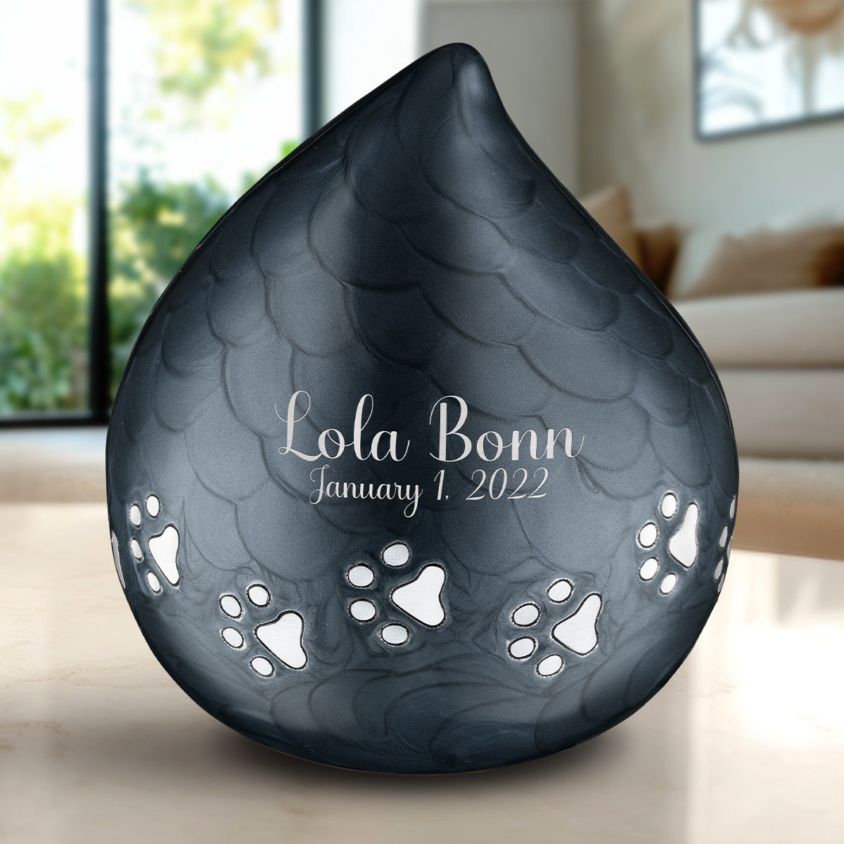 LoveDrop Large Pet Urn Pearl Midnight & Bru Pewter