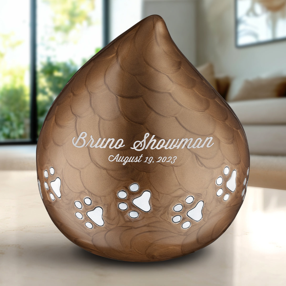 LoveDrop Large Pet Urn Pearl Bronze & Bru Pewter