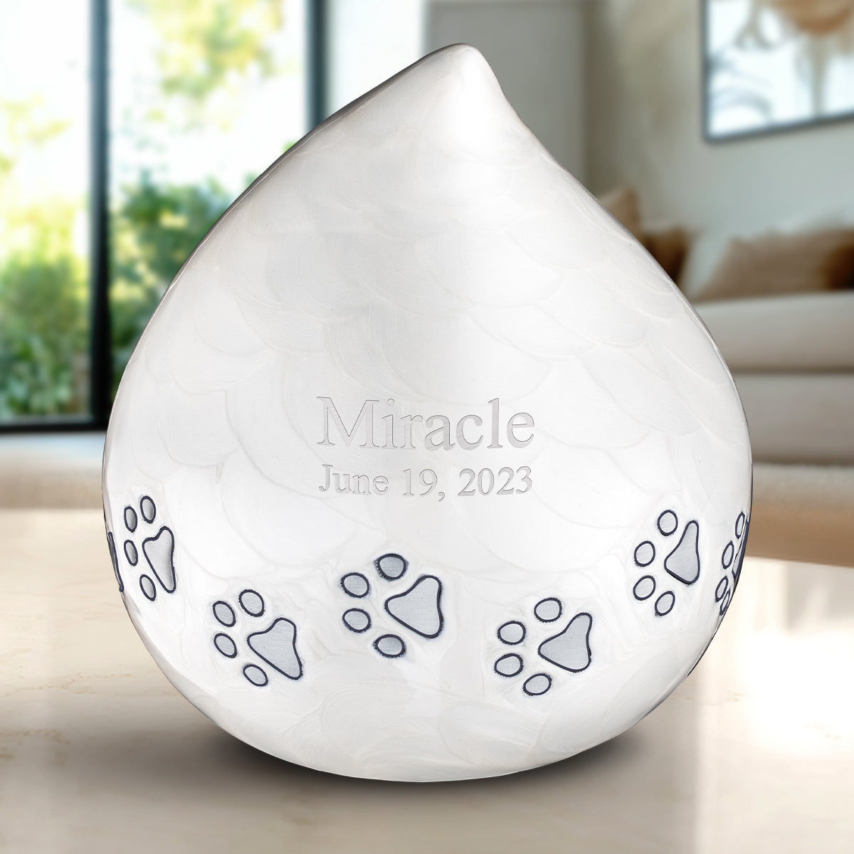 LoveDrop Large Pet Urn Pearl White & Bru Pewter