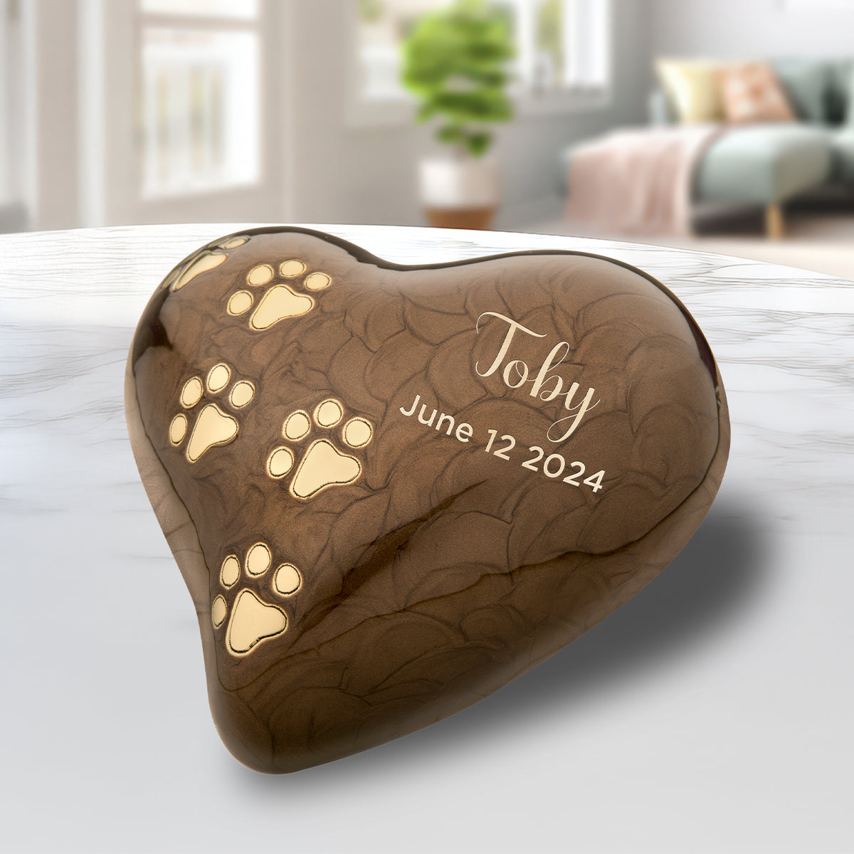 Medium Heart Pet Urn Pearl Bronze & Brushed Gold