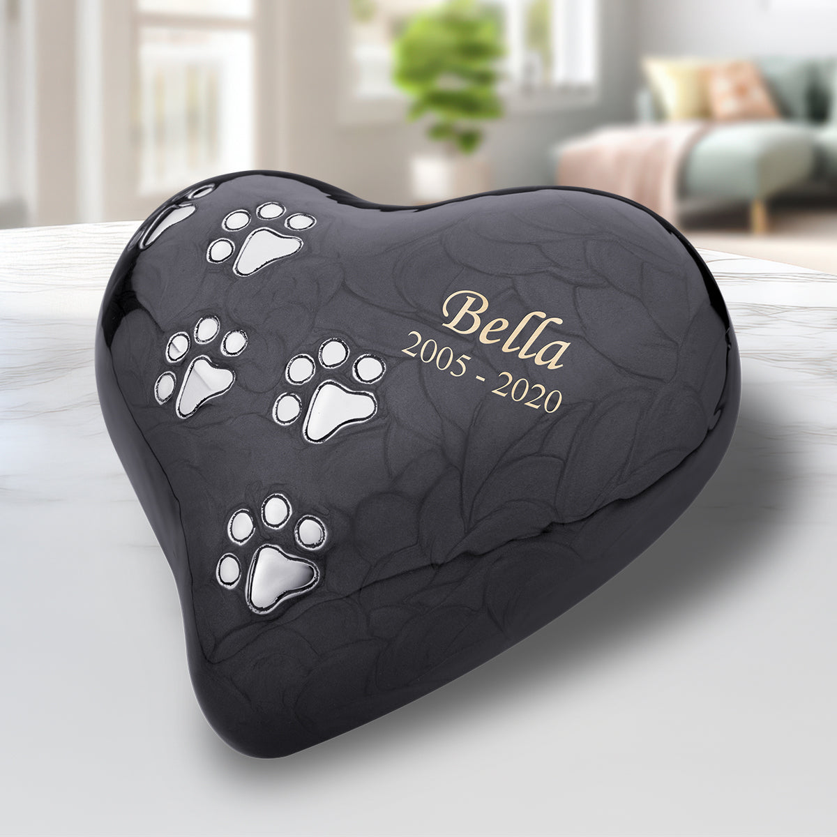 Large Heart Pet Urn Pearl Midnight & Brushed Pewter