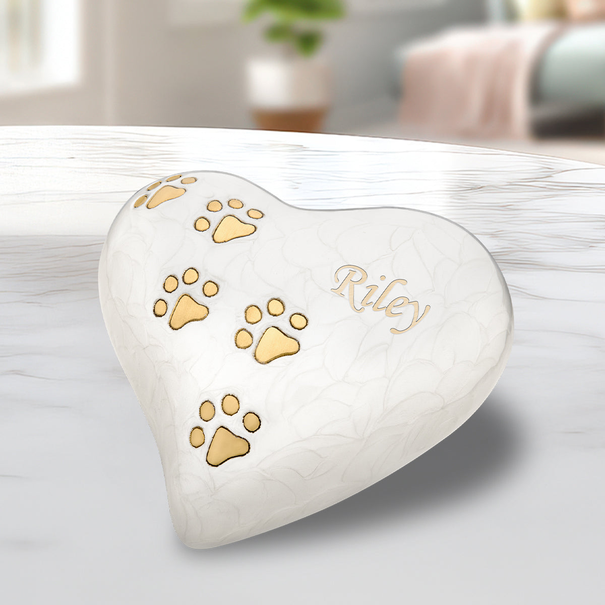 Keepsake Heart Pet Urn Pearl White & Brushed Gold