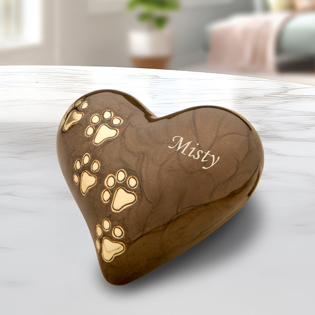 Keepsake Heart Pet Urn Pearl Bronze & Brushed Gold