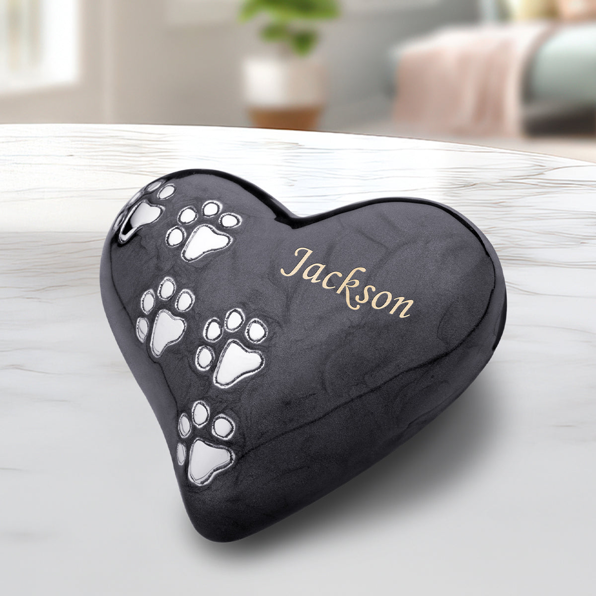 Keepsake Heart Pet Urn Pearl Midnight & Brushed Pewter