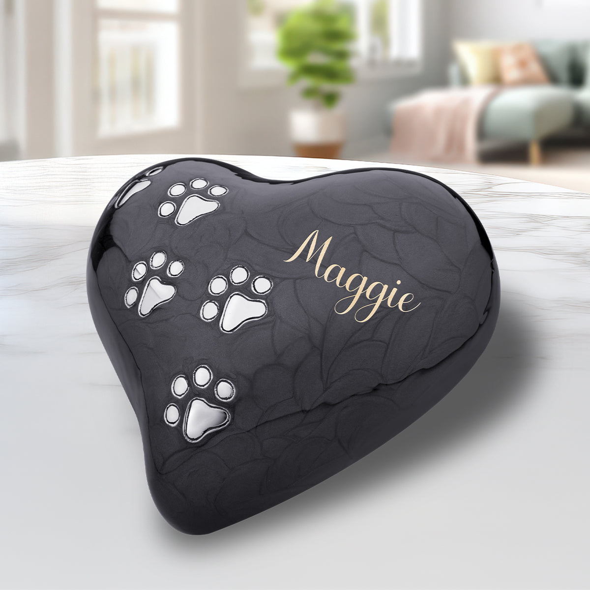 Medium Heart Pet Urn Pearl Midnight & Brushed Pewter