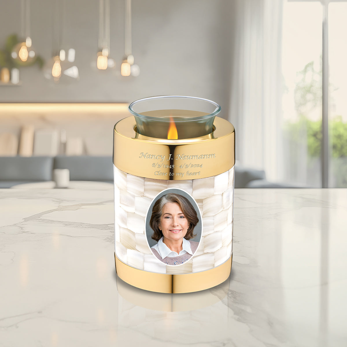 Tealight Mother of Pearl Portrait Cremation Urn - COMFORT by LoveUrns