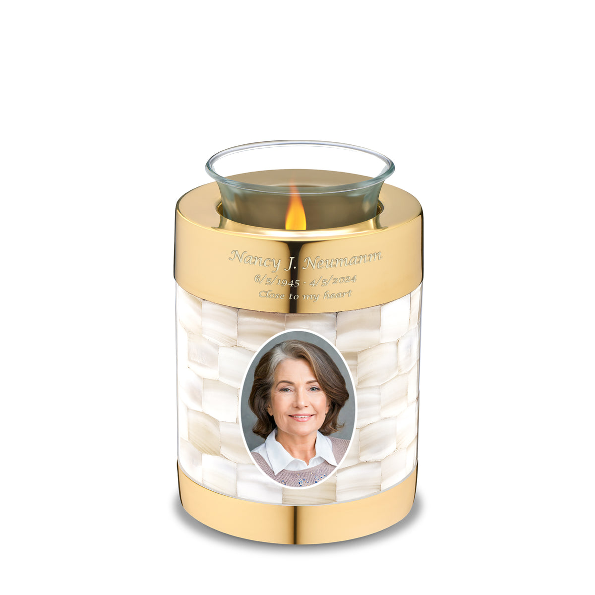 Tealight Mother of Pearl Portrait Cremation Urn - COMFORT by LoveUrns