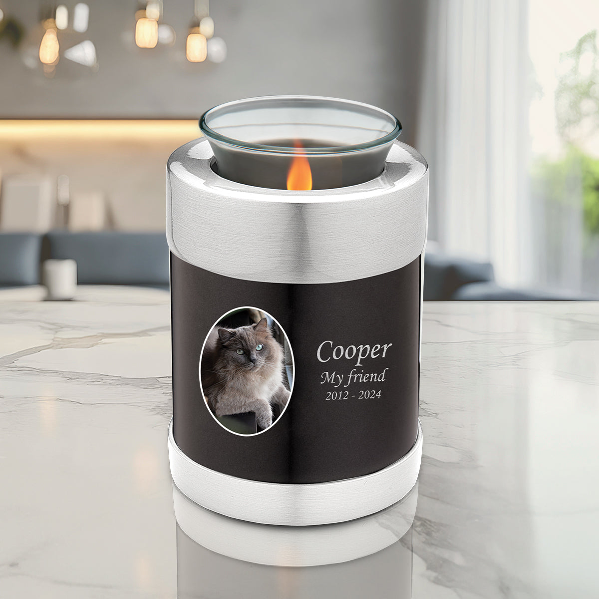 Tealight Pet Portrait Midnight Urn