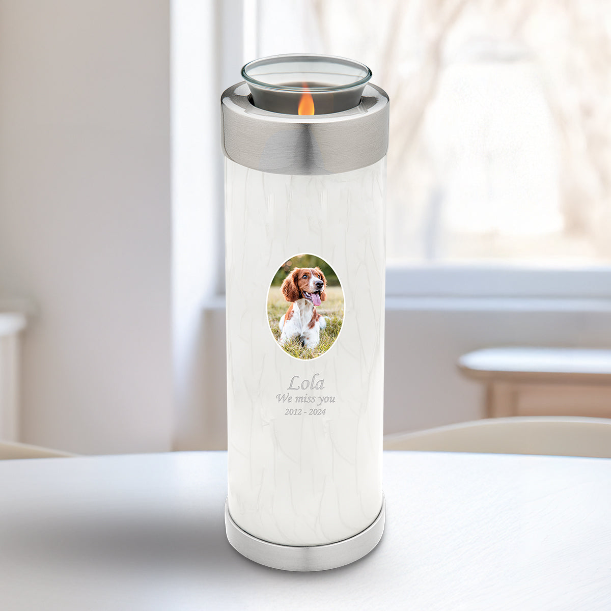 Tealight Pet Portrait Pearl Tall Urn