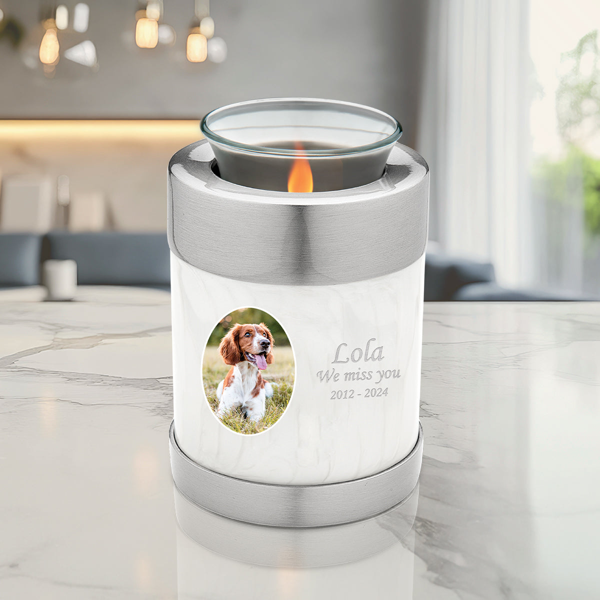 Tealight Pet Portrait Pearl Urn