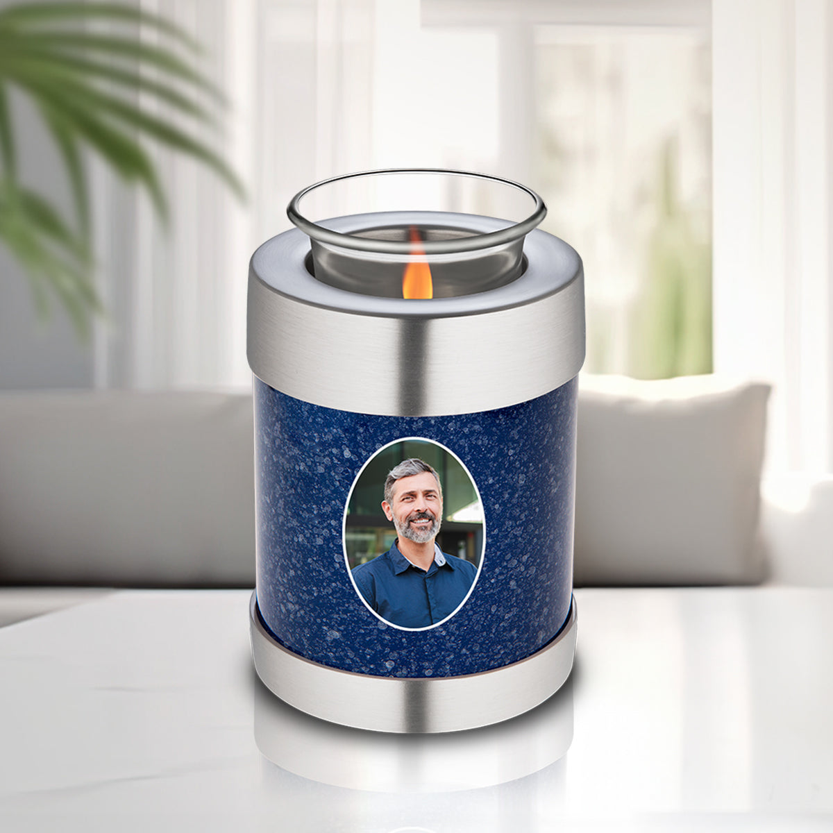Tealight Speckled Indigo Portrait Cremation Urn