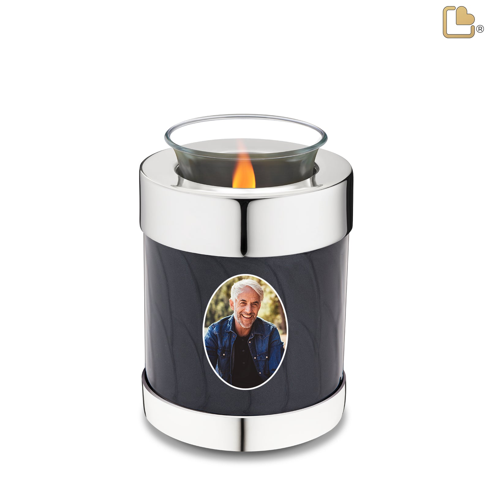 Tealight Portrait Midnight Pearl Silver Cremation Urn