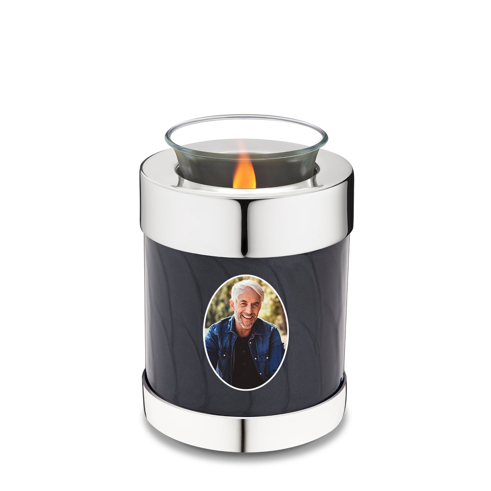 Tealight Portrait Midnight Pearl Silver Cremation Urn