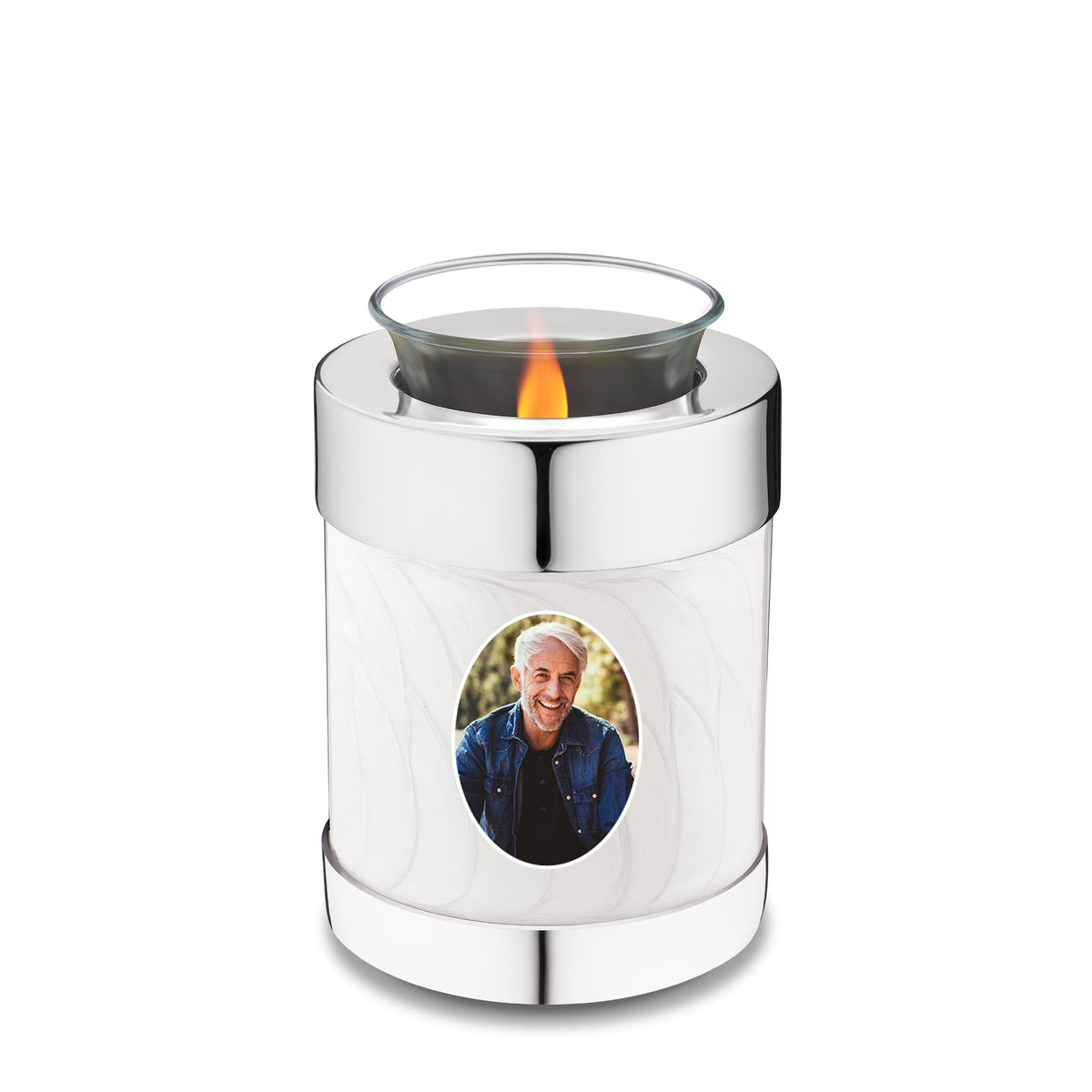Tealight Portrait Pearl Silver Cremation Urn