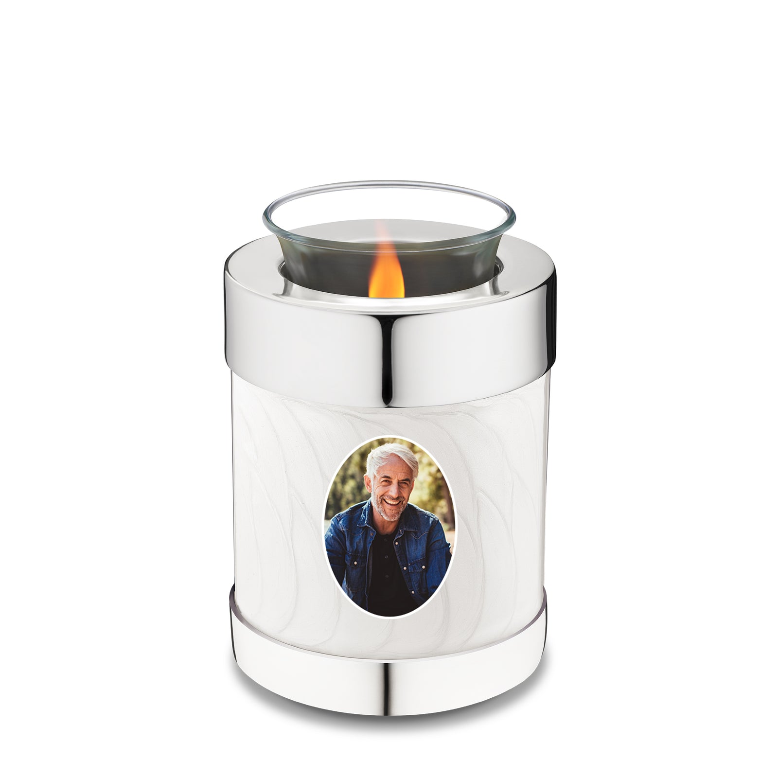 Tealight Portrait Pearl Silver Cremation Urn