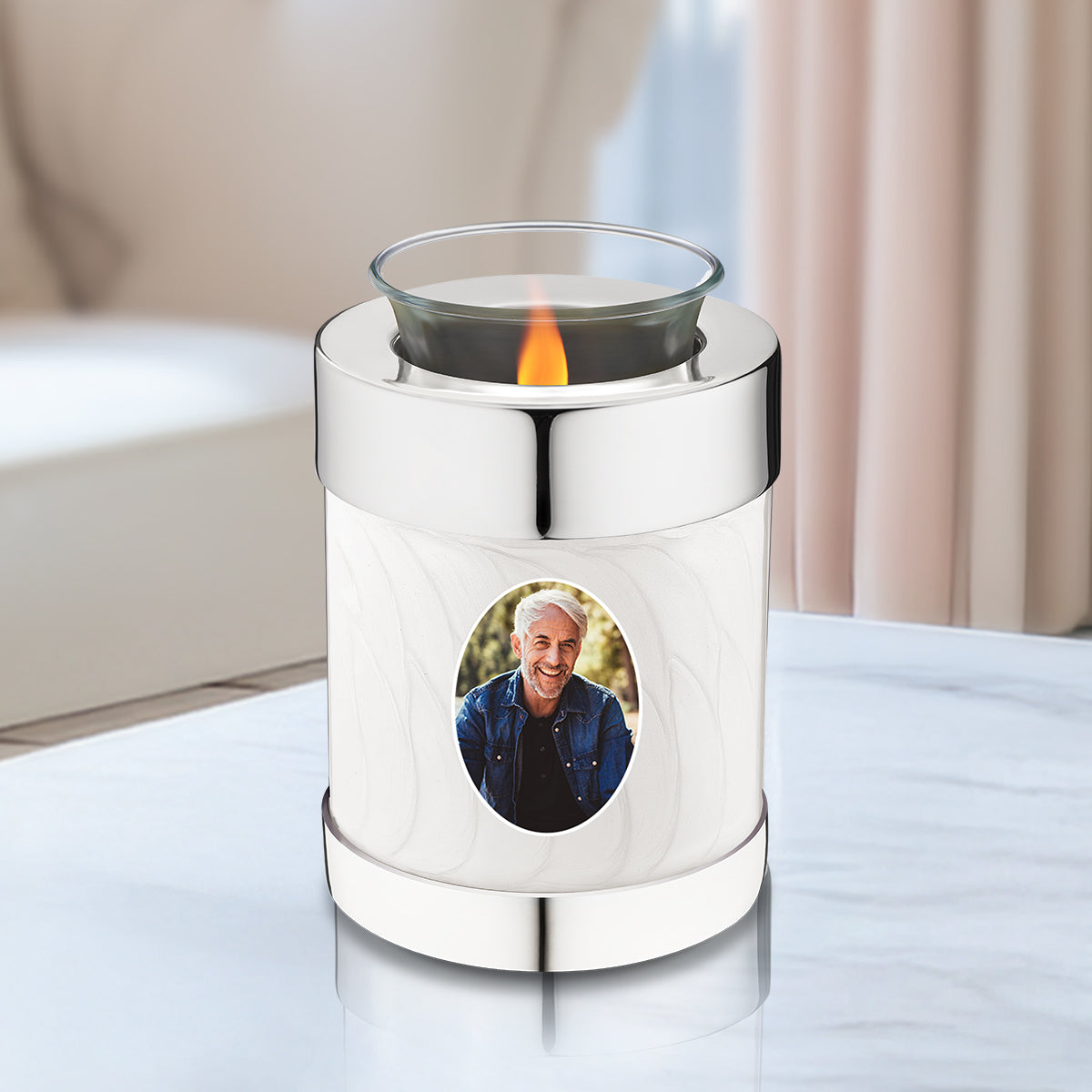 Tealight Portrait Pearl Silver Cremation Urn