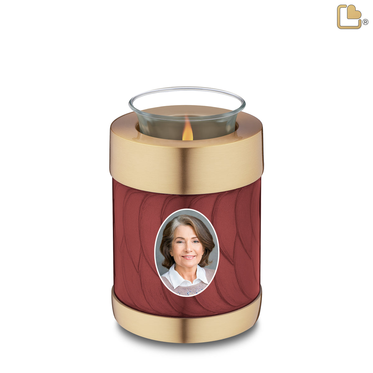 Tealight Portrait Pearl Crimson & Brushed Gold Cremation Urn