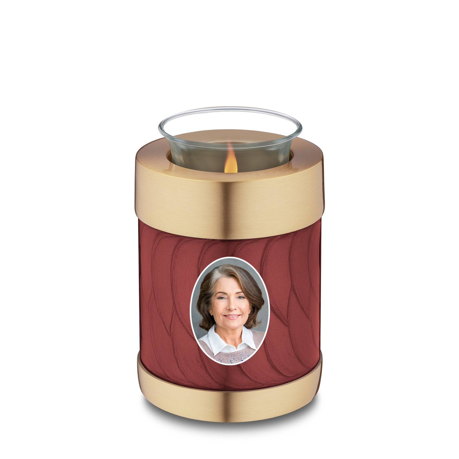 Tealight Portrait Pearl Crimson & Brushed Gold Cremation Urn