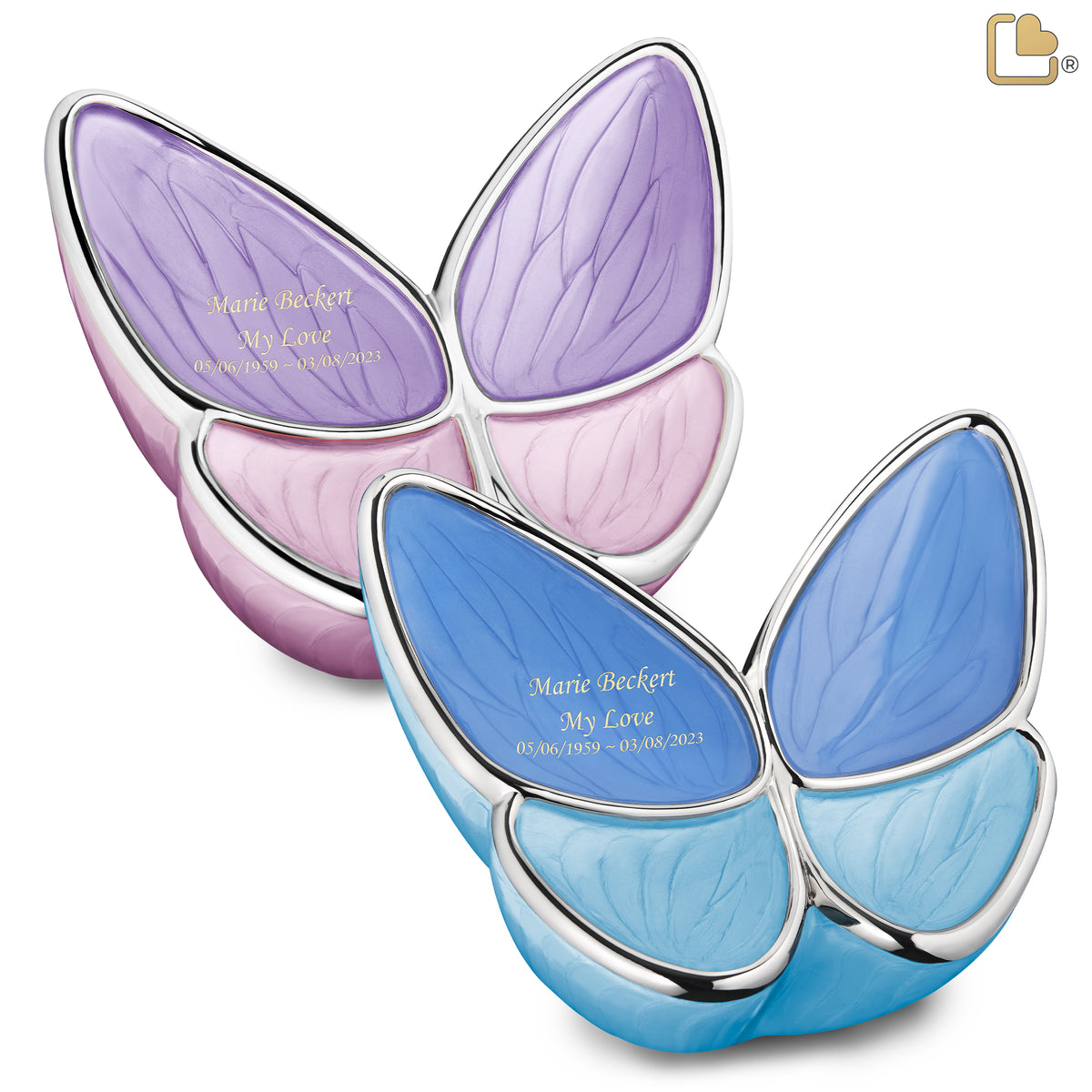 Adult Wings of Hope Butterfly Blue & Lavender Companion Cremation Urn - Set of 2