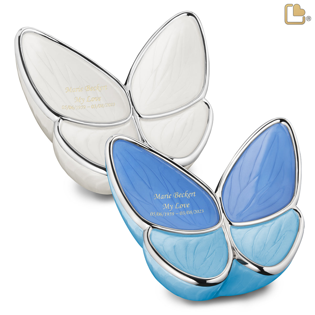 Adult Wings of Hope Butterfly Blue & Pearl Companion Cremation Urn - Set of 2
