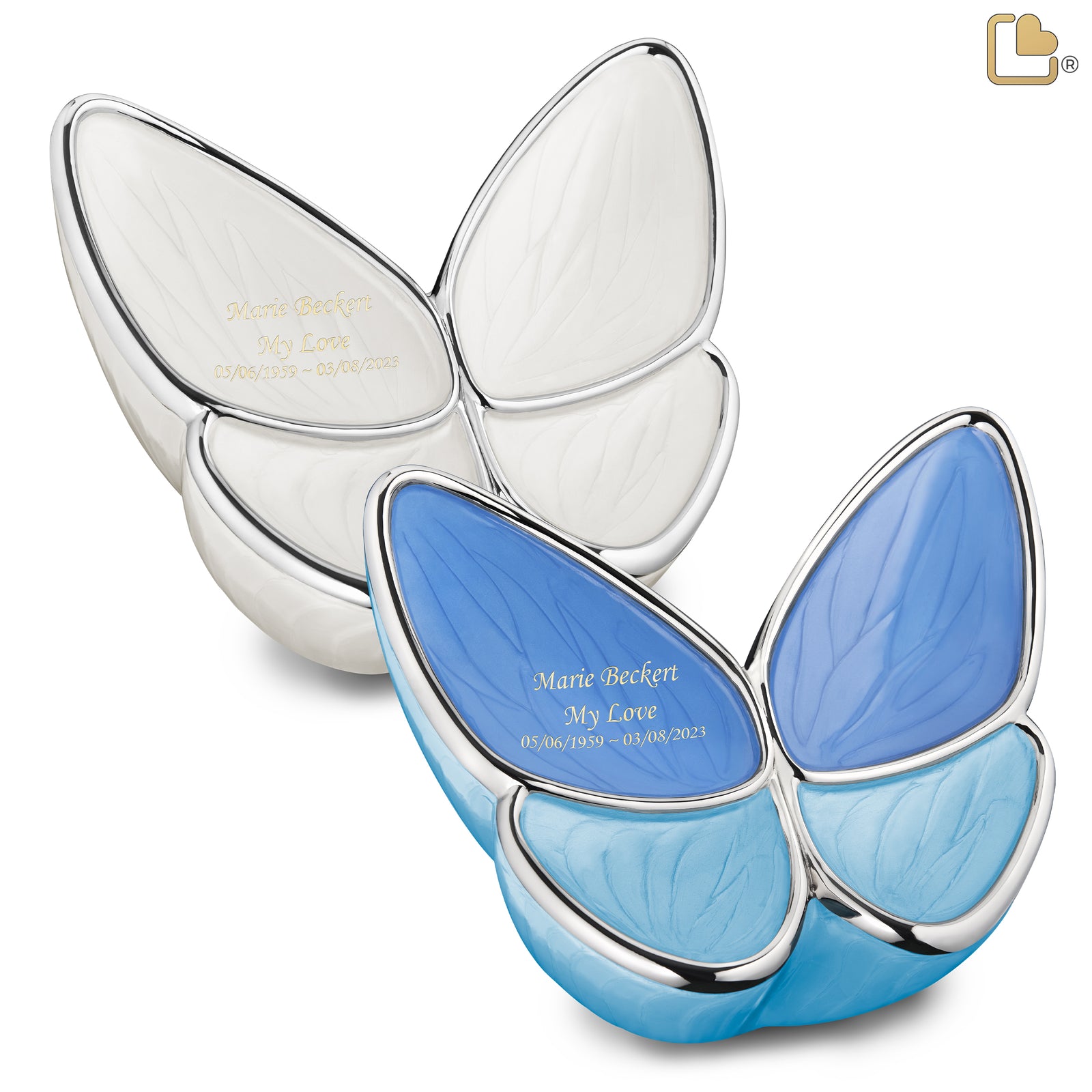 Adult Wings of Hope Butterfly Blue & Pearl Companion Cremation Urn - Set of 2
