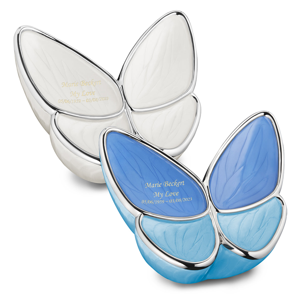 Adult Wings of Hope Butterfly Blue &amp; Pearl Companion Cremation Urn - Set of 2