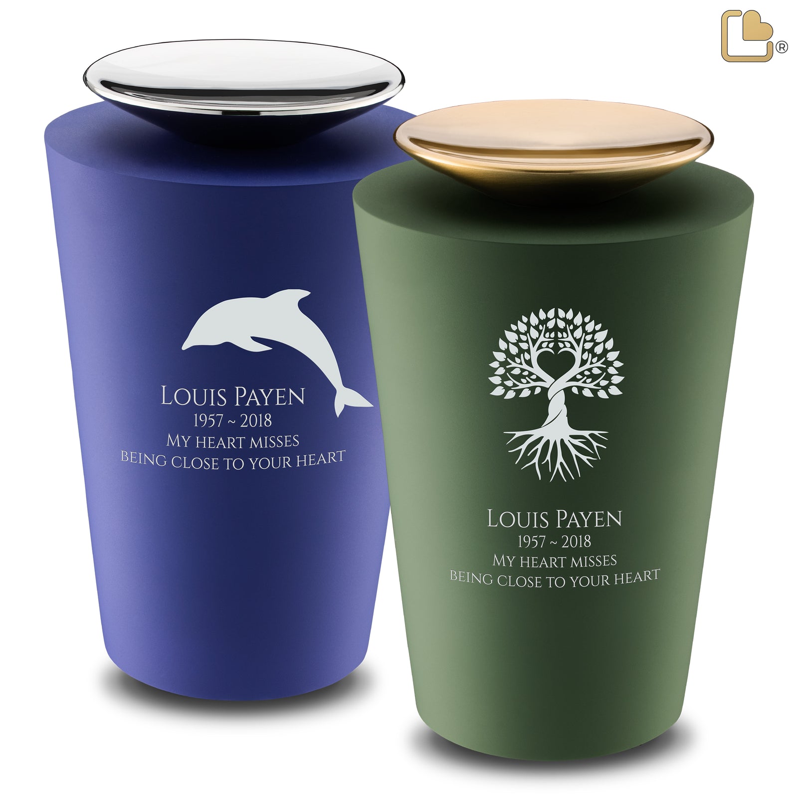 Adult Crescent Navy & Sage Green Companion Cremation Urn - Set of 2
