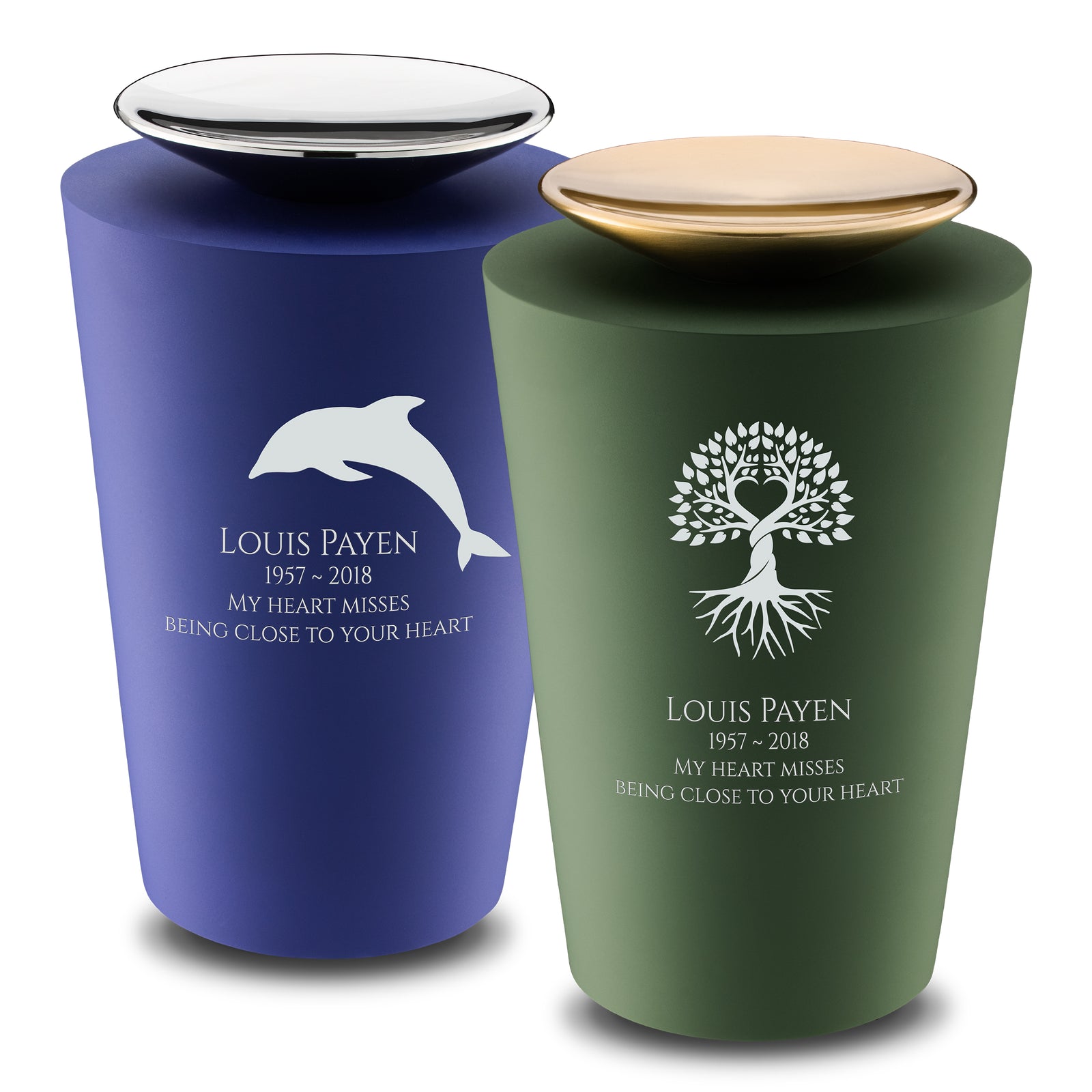Adult Crescent Navy & Sage Green Companion Cremation Urn - Set of 2