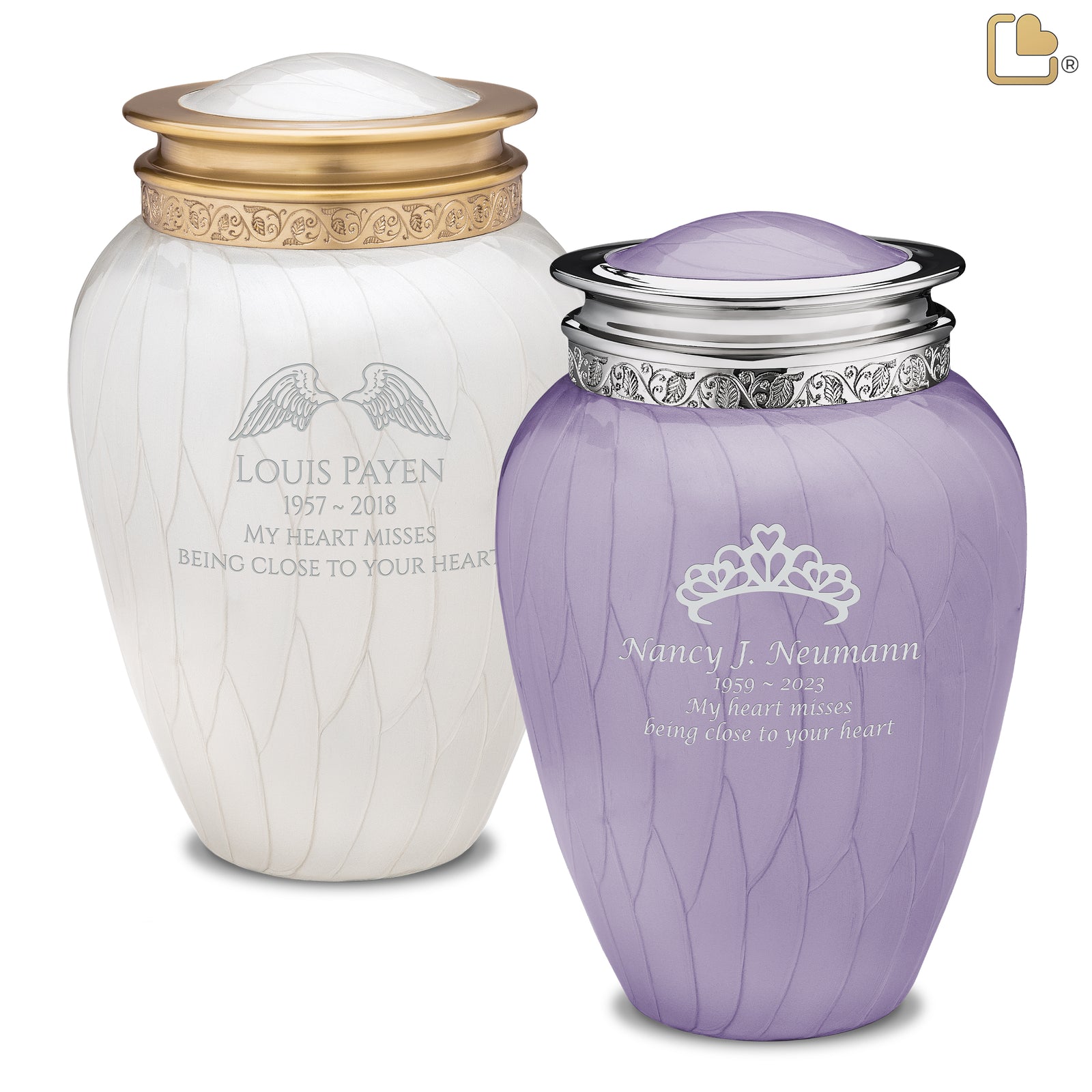 Adult Blessing Pearl & Pearl Lavender Silver Companion Cremation Urn - Set of 2