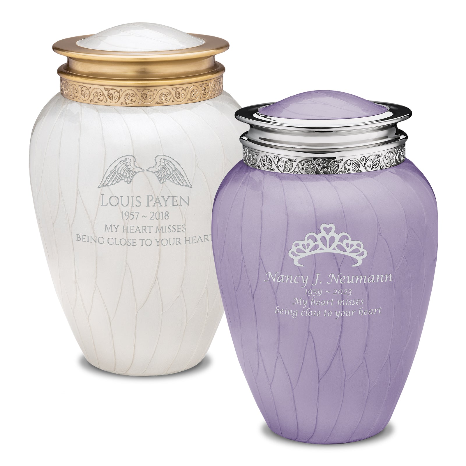 Adult Blessing Pearl & Pearl Lavender Silver Companion Cremation Urn - Set of 2